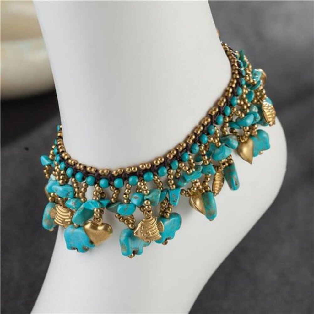 Bohemian Ankle Bracelets for Women Teen Girls, Handmade Natural Stone